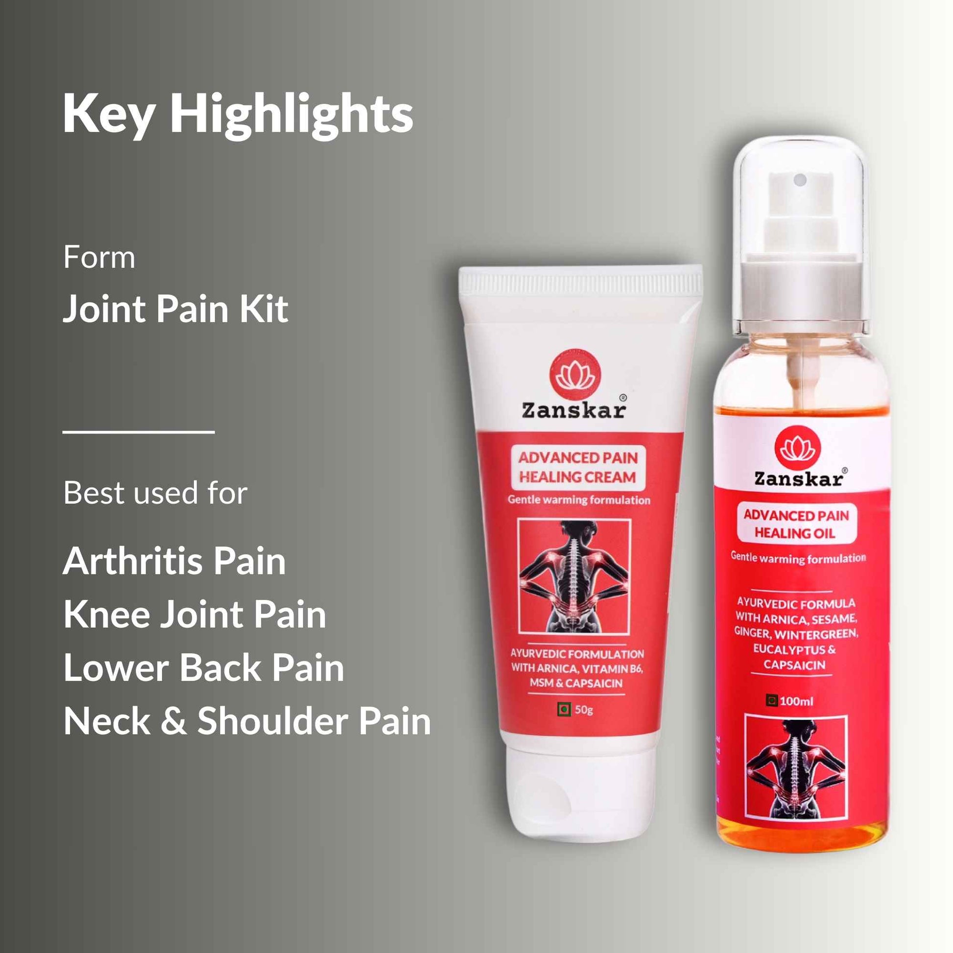 Joints Pain Kit - Zanskar - Combo of Advanced Pain Healing Cream and Oil